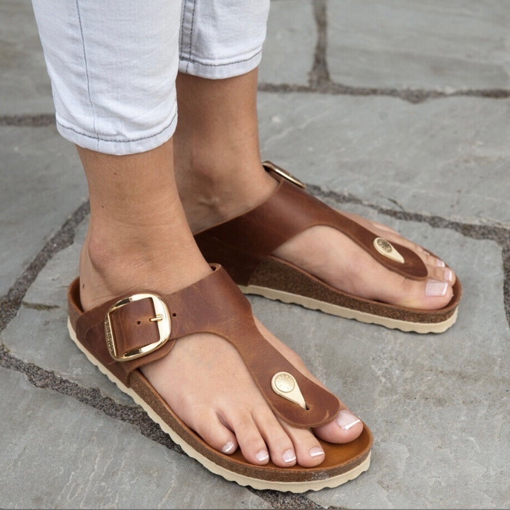 BIRKENSTOCK Women’s Gizeh Big Buckle Slide Sandal - Cognac - Sz-5-5.5 .US/36.EU